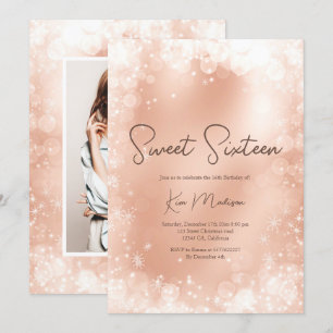 Festive roos Gold white snow elegant chic suikerzo Kaart