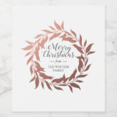 Festive Roos Gold Wreater Monogram Kerstmis Wijn Etiket (Enkel label)