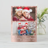Festive Rose Gold Glam 2 Photo Collage Feestdagenkaart (Staand voorkant)