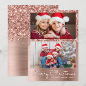 Festive Rose Gold Glam 2 Photo Collage Feestdagenkaart (Voorkant / Achterkant)
