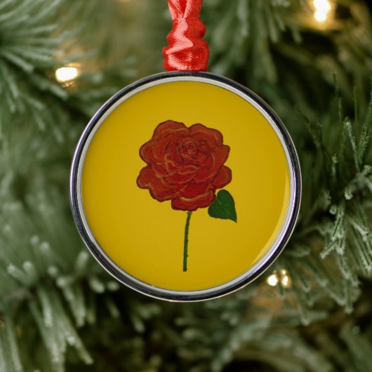 Festive Rose Hand Painting Metalen Ornament (Boom)