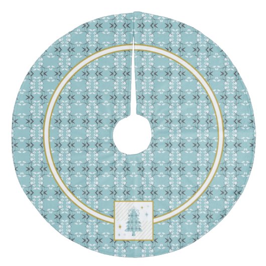 Festive Royal Botanical Robin's Egg Blue Emblem Fleece Kerstboom Rok (Voorkant)