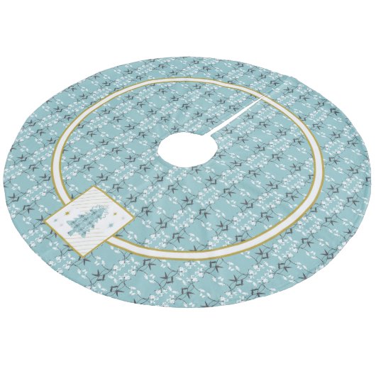 Festive Royal Botanical Robin's Egg Blue Emblem Fleece Kerstboom Rok (Gekanteld)