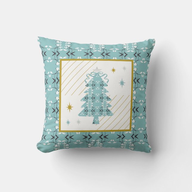 Festive Royal Botanical Robin's Egg Blue Emblem Kussen (Voorkant)