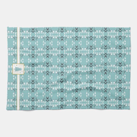 Festive Royal Botanical Robin's Egg Blue Emblem Theedoek (Horizontaal)