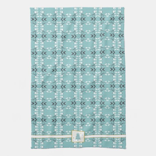 Festive Royal Botanical Robin's Egg Blue Emblem Theedoek (Verticaal)