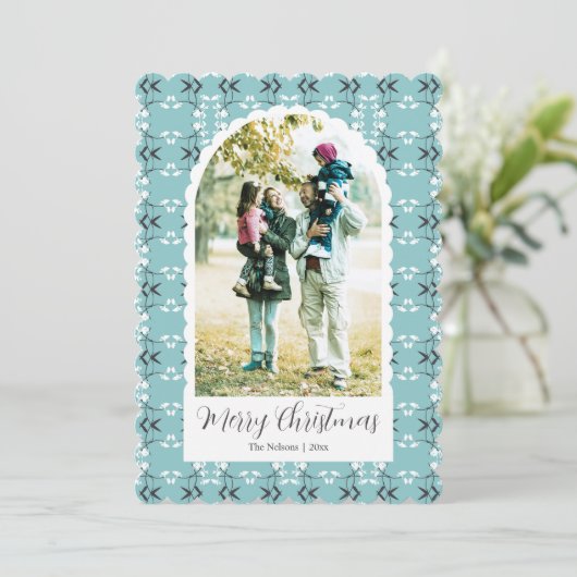 Festive Royal Botanical Robin's Egg Blue Feestdagenkaart (Staand voorkant)