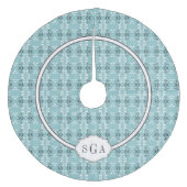 Festive Royal Botanical Robin's Egg Blue Monogram Fleece Kerstboom Rok (Voorkant)