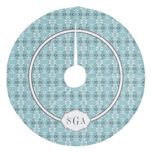 Festive Royal Botanical Robin's Egg Blue Monogram Fleece Kerstboom Rok (Voorkant)