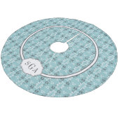 Festive Royal Botanical Robin's Egg Blue Monogram Fleece Kerstboom Rok (Gekanteld)