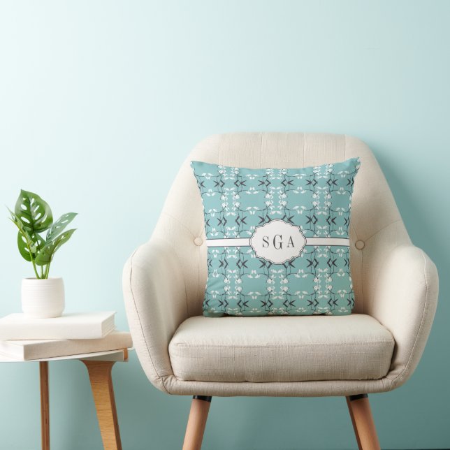 Festive Royal Botanical Robin's Egg Blue Monogram Kussen (Stoel)