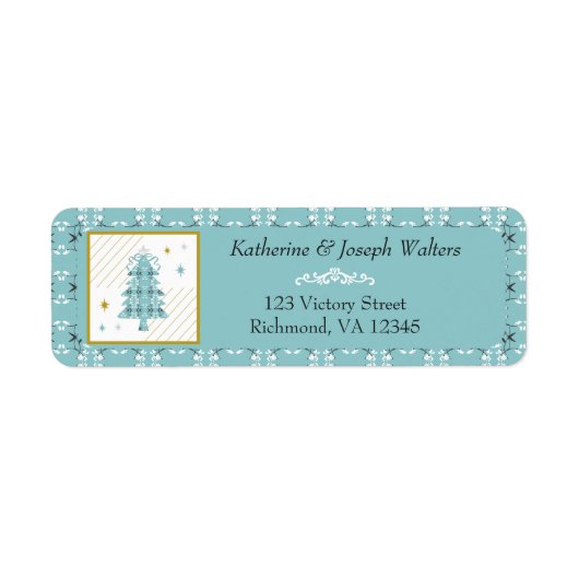 Festive Royal Botanical Robin's Egg Blue Tree Etiket (Voorkant)