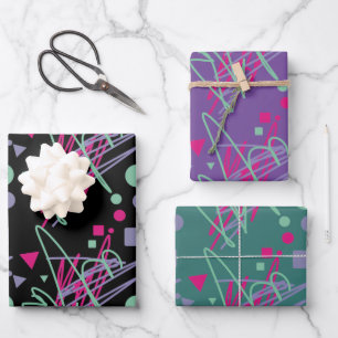 Festive roze Blauwgroen Paarse Stippen vierkantjes Inpakpapier Vel