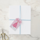 Festive Roze kerstboom Cadeaulabel (Met Touw)