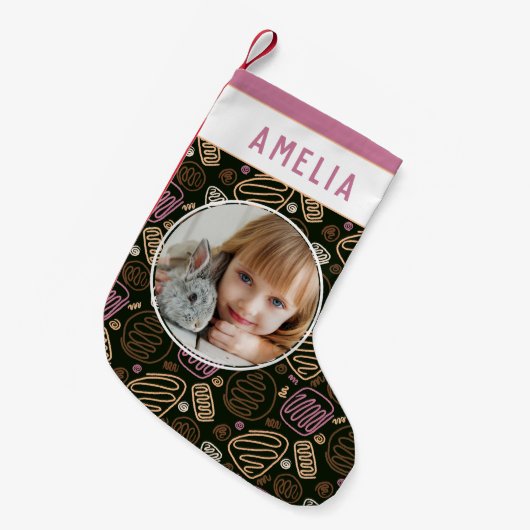 Festive Roze One line Shaptern Foto Kleine Kerstsok (Voorkant (Hangend))