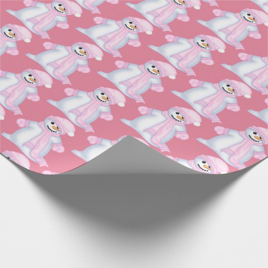 Festive roze snowman met kerstfeest cadeaupapier (Hoek)