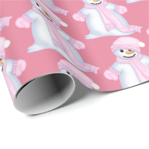Festive roze snowman met kerstfeest cadeaupapier