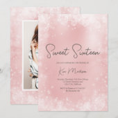 Festive roze witte sneeuwelegant, zoet 16 kaart (Voorkant / Achterkant)