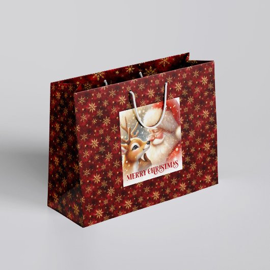 Festive Rudolph and Santa Kids Christmas Gift Bag  Groot Cadeauzakje
