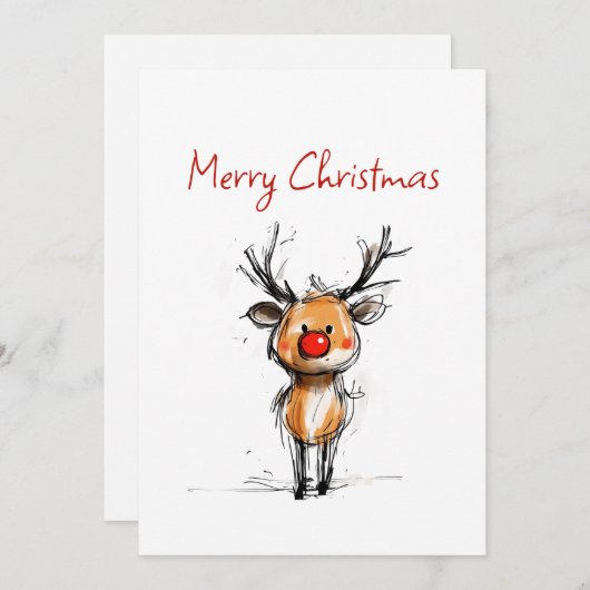 Festive Rudolph Reindeer Sketch Merry Christmas Feestdagenkaart (Voorkant / Achterkant)