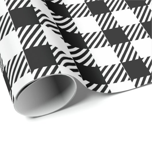 Festive Rustic Black White Gingham Pset Pattern Cadeaupapier (Rol Hoek)