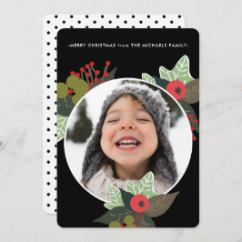 Festive Rustic Botanical Circle Fotokerstmis Feestdagenkaart