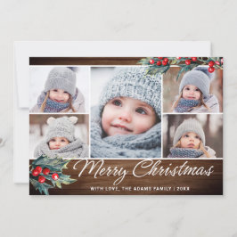 Festive Rustic Kerstmis 5 FOTOS-groeten Feestdagenkaart