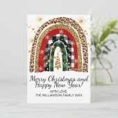 Festive Rustic Poned Animal Print Rainbow Glitter Feestdagenkaart (Staand voorkant)
