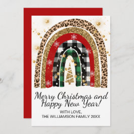 Festive Rustic Poned Animal Print Rainbow Glitter Feestdagenkaart