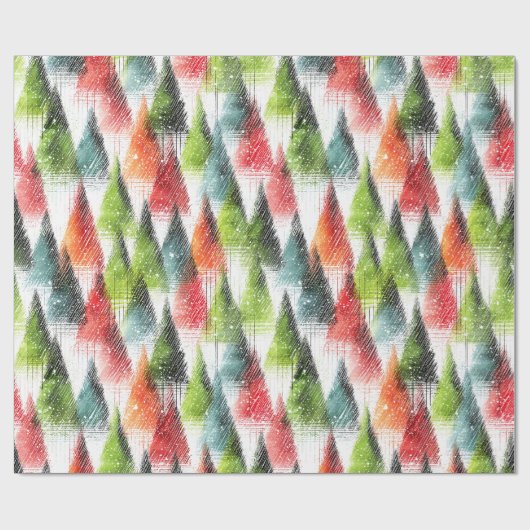 Festive Rustic Winter Trees Cadeaupapier (Vlak)