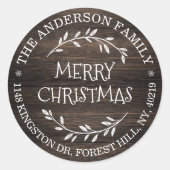 Festive Rustic Wood Custom Return-adres Ronde Sticker (Voorkant)