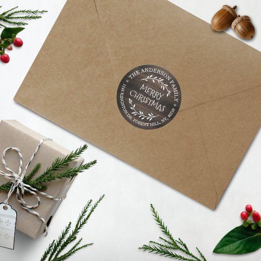 Festive Rustic Wood Custom Return-adres Ronde Sticker