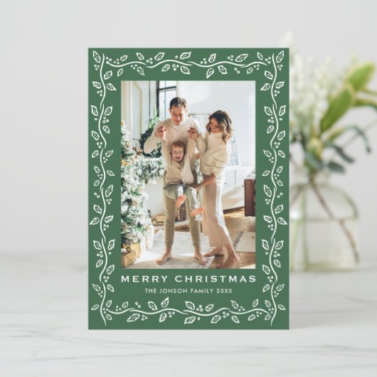 Festive Sage Green Christmas Bow Ribbon 2 Photo Feestdagenkaart (Staand voorkant)