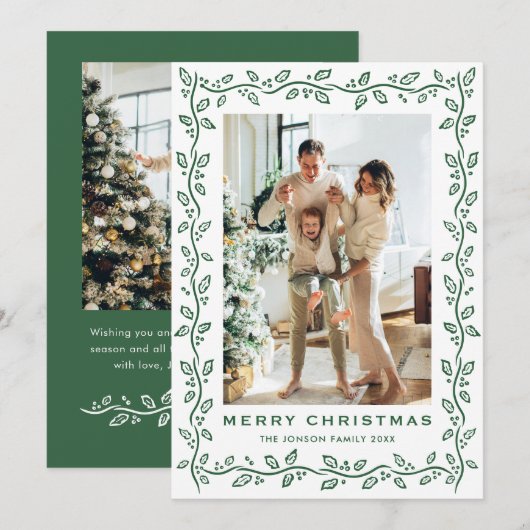 Festive Sage Green Christmas Bow Ribbon 2 Photo Ho Feestdagenkaart (Voorkant / Achterkant)