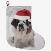 Festive Saint bernard dog met santa hat Grote Kerstsok (Voorkant)