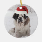 Festive Saint bernard dog met santa hat Keramisch Ornament (Voorkant)