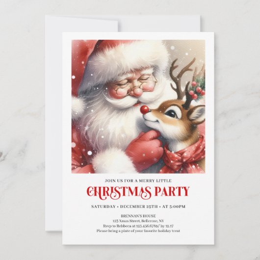 Festive Santa and Rudolph Christmas Eve Night Part Kaart (Voorkant)