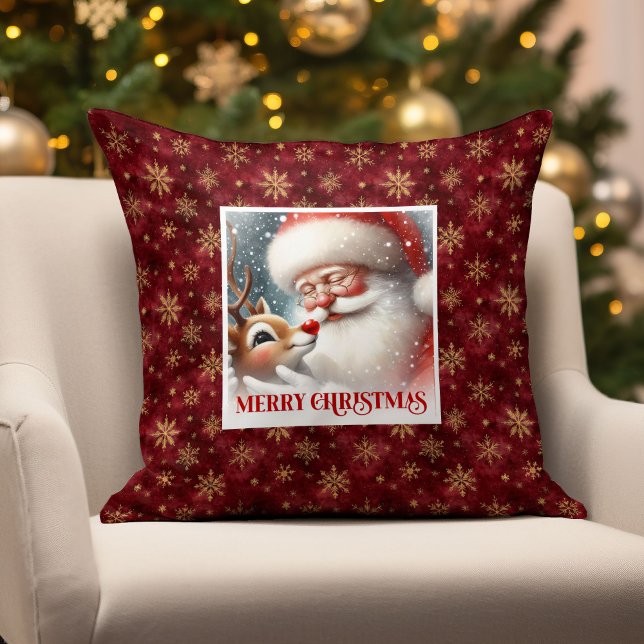 Festive Santa and Rudolph Christmas Throw Pillow  Kussen (Festive Santa and Rudolph Christmas Throw Pillow Gift

)