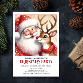 Festive Santa and Rudolph Holiday Family Joy Party Kaart