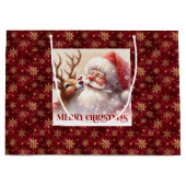 Festive Santa and Rudolph Kids Christmas Gift Bag  Groot Cadeauzakje (Voorkant)