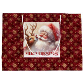 Festive Santa and Rudolph Kids Christmas Gift Bag  Groot Cadeauzakje (Achterkant)