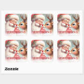 Festive Santa and Rudolph Personalized Holiday  Vierkante Sticker (Vel)