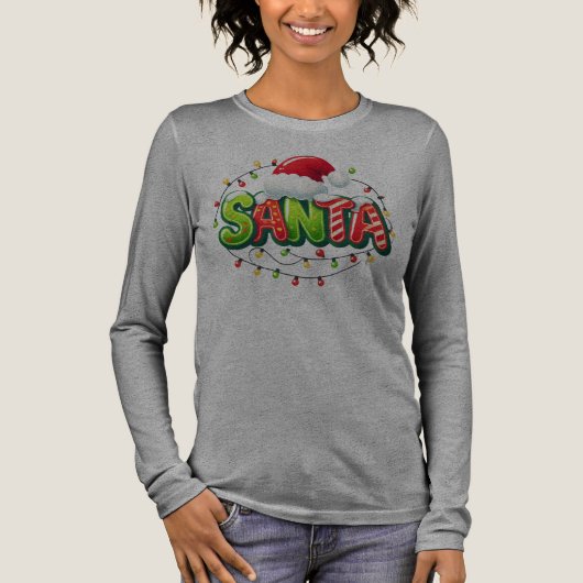 Festive "SANTA" Christmas Lights Tri-Blend Shirt (Voorkant)
