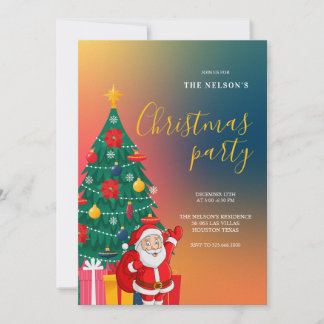 Festive Santa Christmas Party Invitation | Holiday Kaart