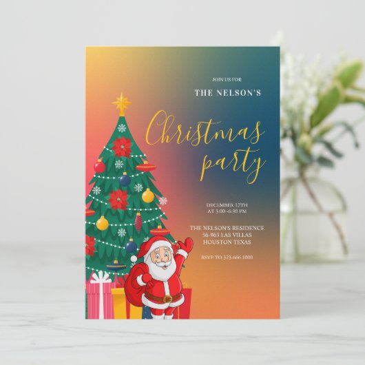 Festive Santa Christmas Party Invitation | Holiday Kaart (Staand voorkant)