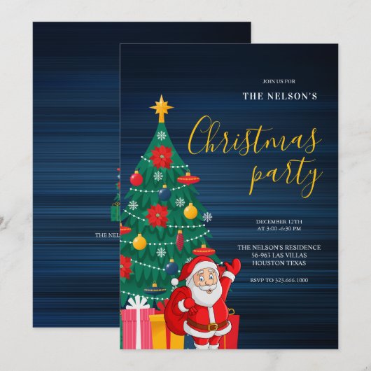 Festive Santa Christmas Party Invitation | Holiday Kaart (Voorkant / Achterkant)