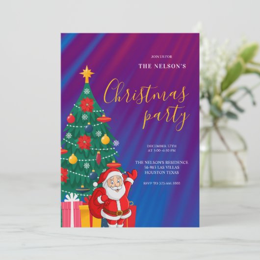 Festive Santa Christmas Party Invitation | Holiday Kaart (Staand voorkant)