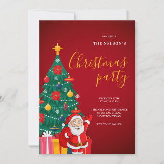 Festive Santa Christmas Party Invitation | Holiday Kaart