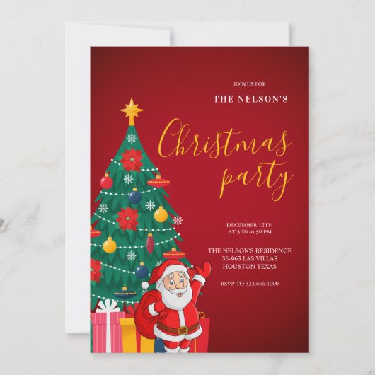 Festive Santa Christmas Party Invitation | Holiday Kaart (Voorkant)
