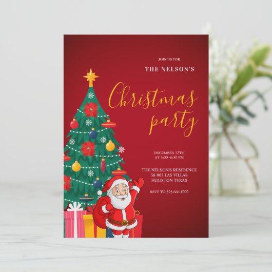 Festive Santa Christmas Party Invitation | Holiday Kaart (Staand voorkant)
